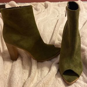 Olive peep toe heeled booties